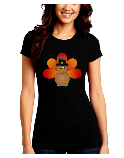 Cute Pilgrim Turkey Thanksgiving Juniors Crew Dark T-Shirt-T-Shirts Juniors Tops-TooLoud-Black-Juniors Fitted Small-Davson Sales