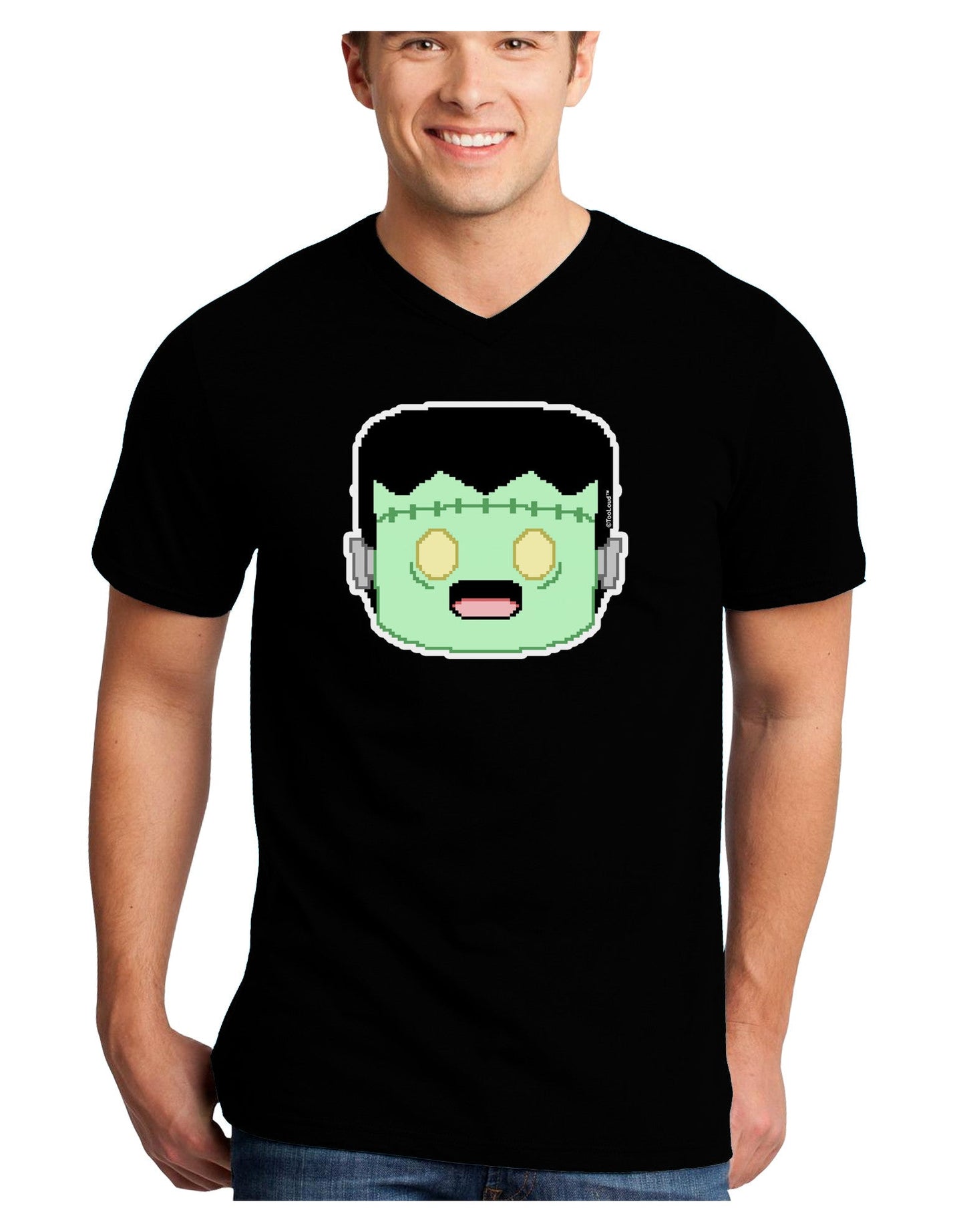 Cute Pixel Monster Adult Dark V-Neck T-Shirt-TooLoud-Black-Small-Davson Sales