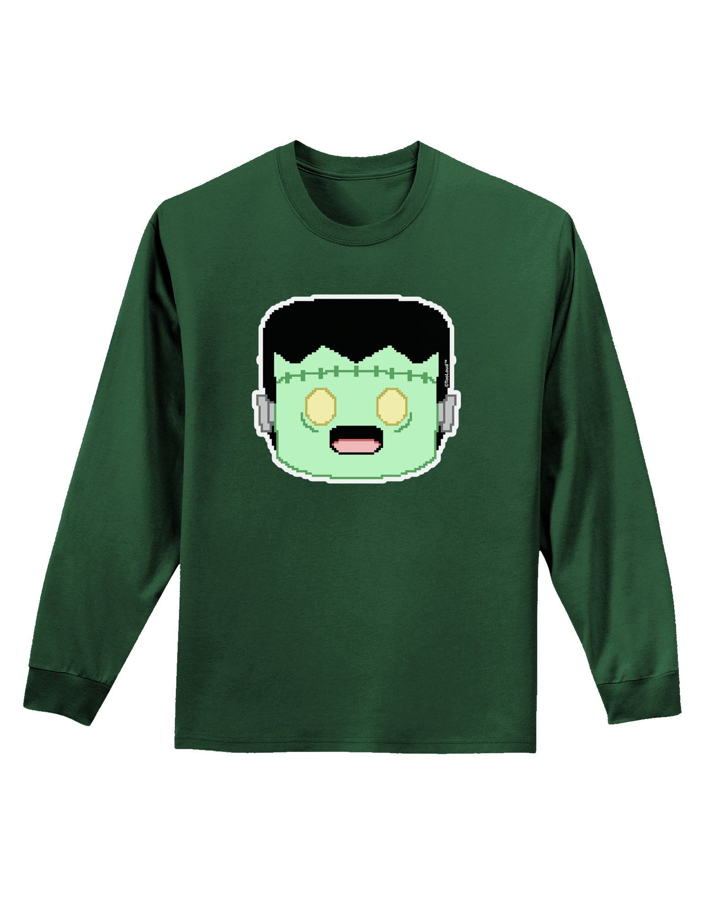 Cute Pixel Monster Adult Long Sleeve Dark T-Shirt-TooLoud-Dark-Green-Small-Davson Sales