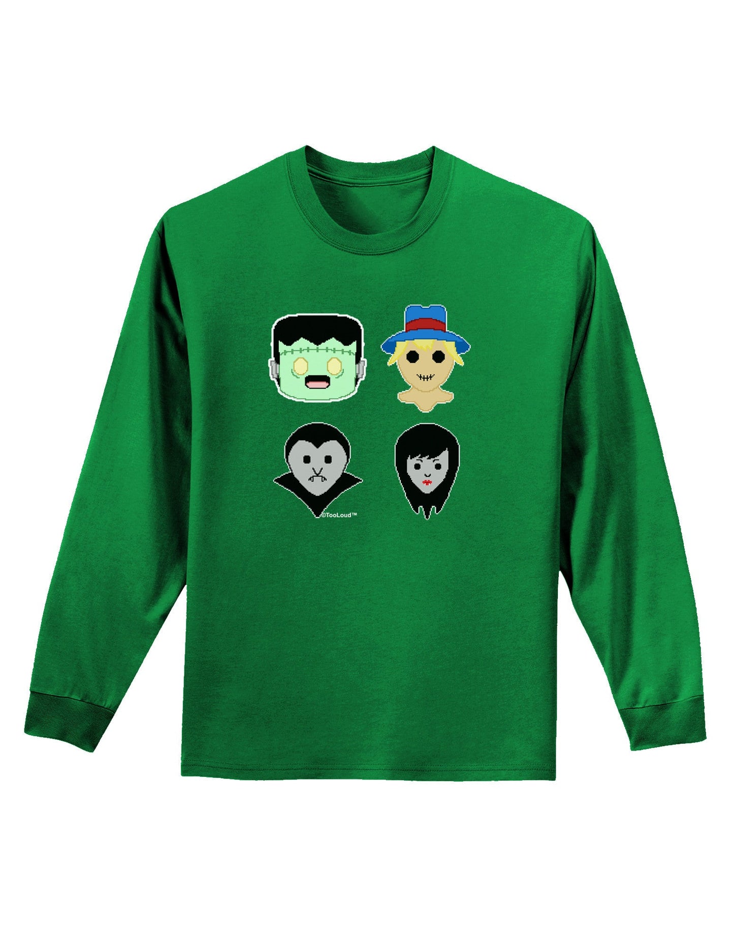 Cute Pixel Monsters Adult Long Sleeve Dark T-Shirt-TooLoud-Kelly-Green-Small-Davson Sales