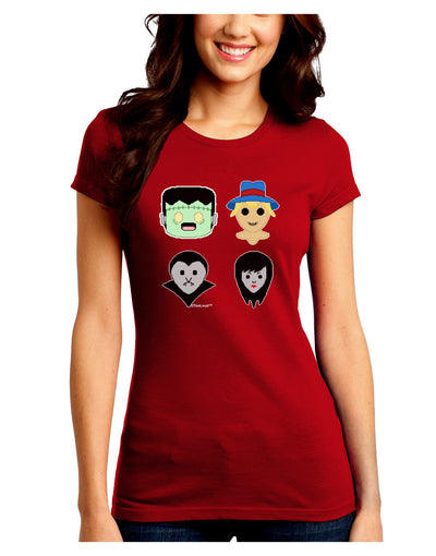 Cute Pixel Monsters Juniors Crew Dark T-Shirt-T-Shirts Juniors Tops-TooLoud-Red-Juniors Fitted Small-Davson Sales