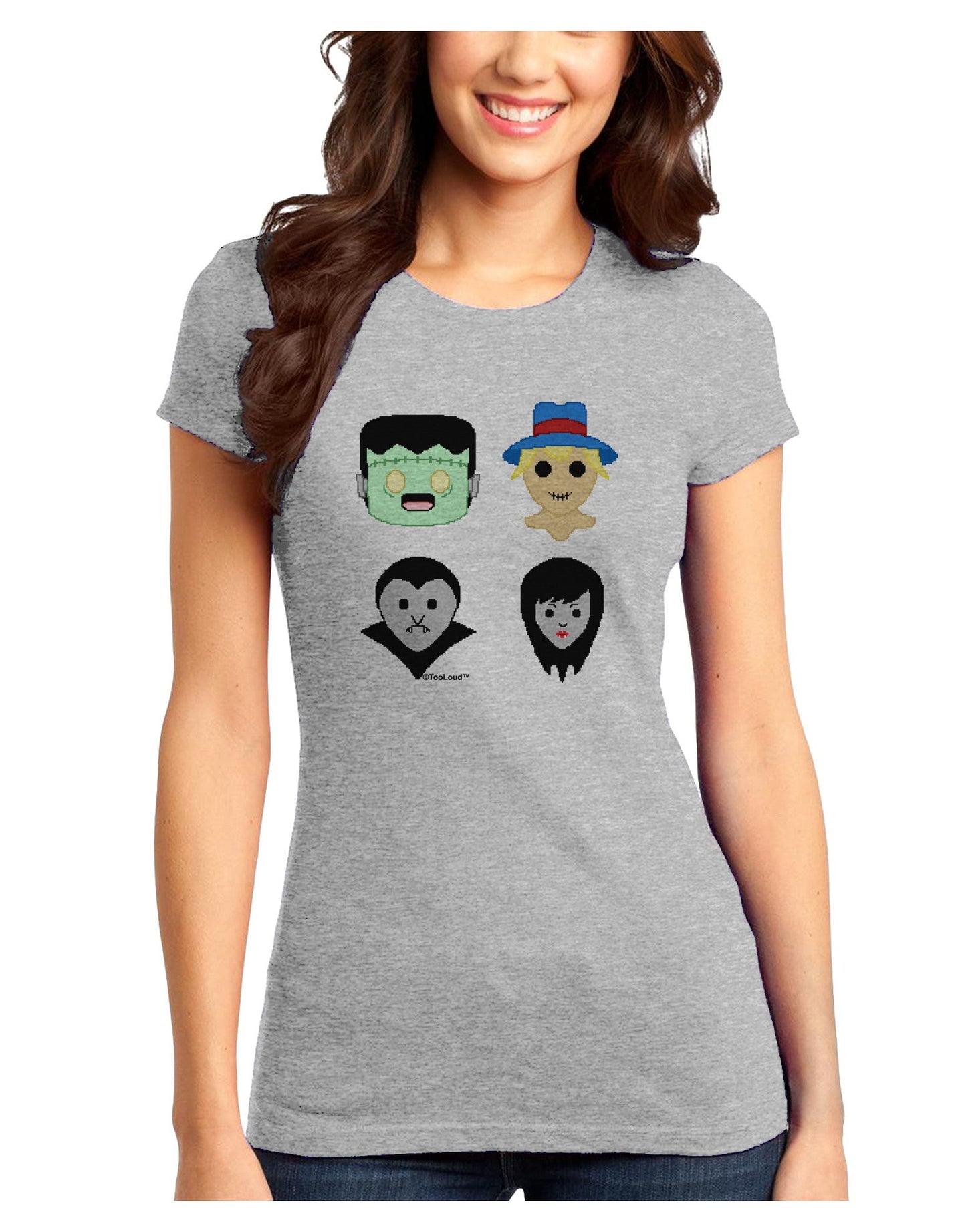 Cute Pixel Monsters Juniors T-Shirt-Womens Juniors T-Shirt-TooLoud-Ash-Gray-Juniors Fitted X-Small-Davson Sales