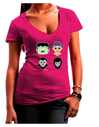 Cute Pixel Monsters Juniors V-Neck Dark T-Shirt-Womens V-Neck T-Shirts-TooLoud-Hot-Pink-Juniors Fitted Small-Davson Sales