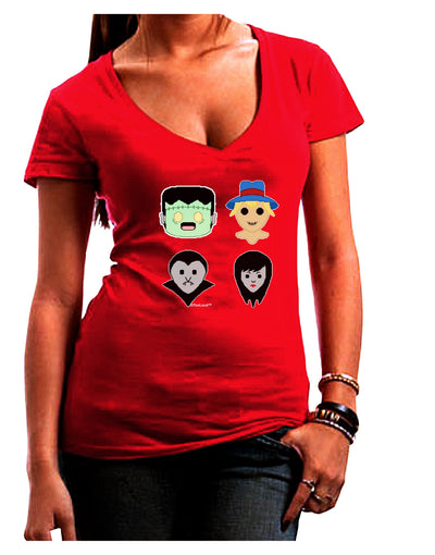 Cute Pixel Monsters Juniors V-Neck Dark T-Shirt-Womens V-Neck T-Shirts-TooLoud-Red-Juniors Fitted Small-Davson Sales