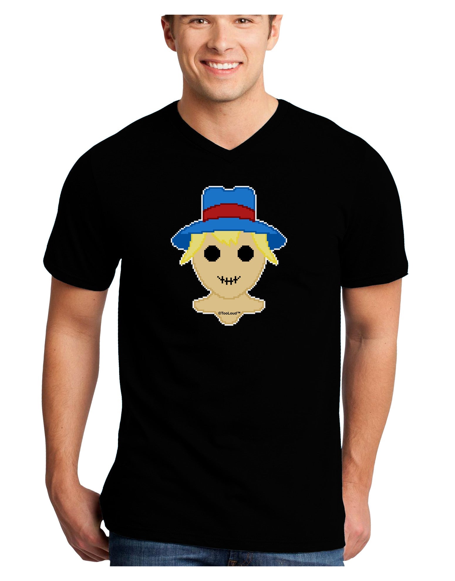 Cute Pixel Scarecrow Adult Dark V-Neck T-Shirt-TooLoud-Black-Small-Davson Sales