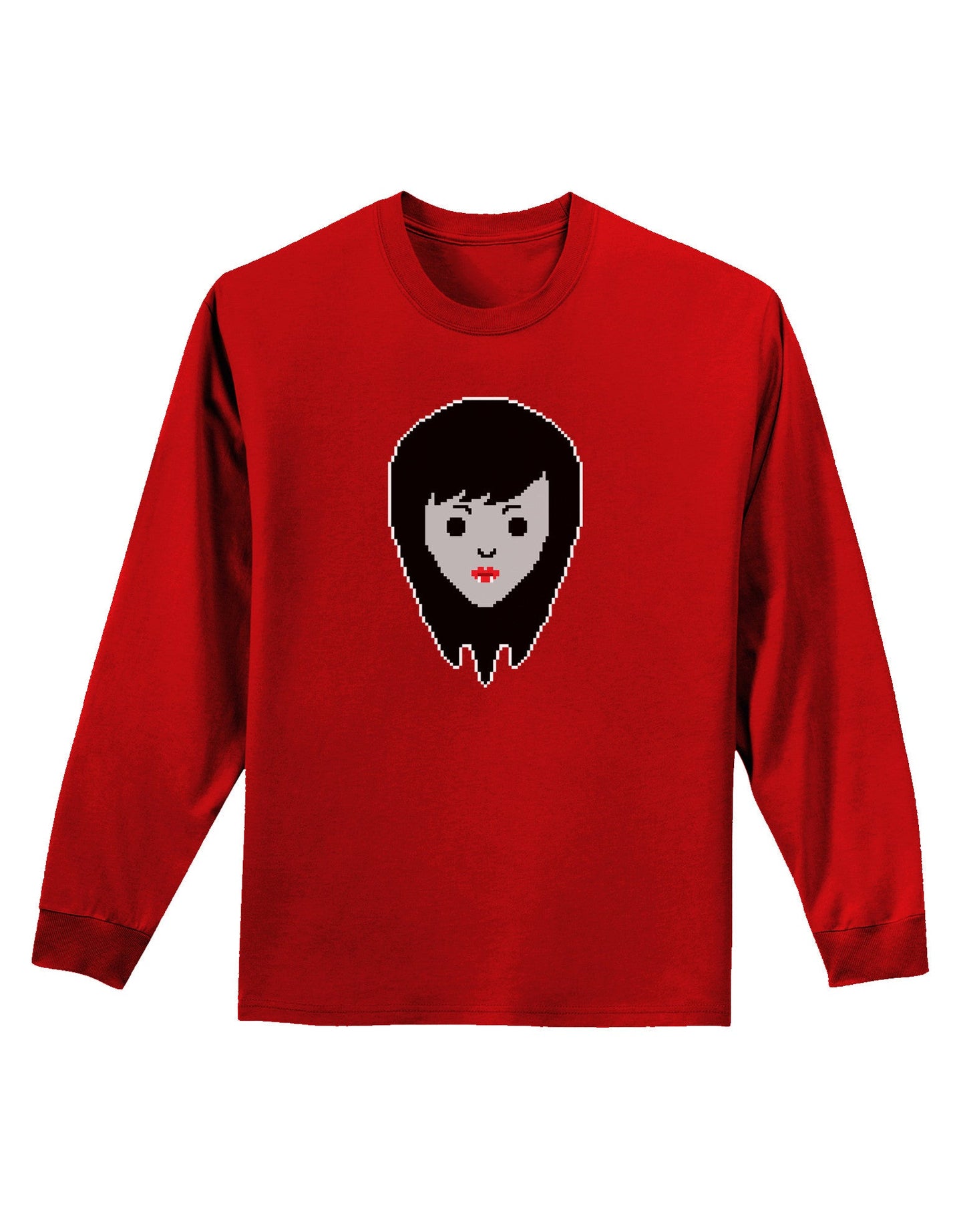 Cute Pixel Vampire Female Adult Long Sleeve Dark T-Shirt-TooLoud-Red-Small-Davson Sales