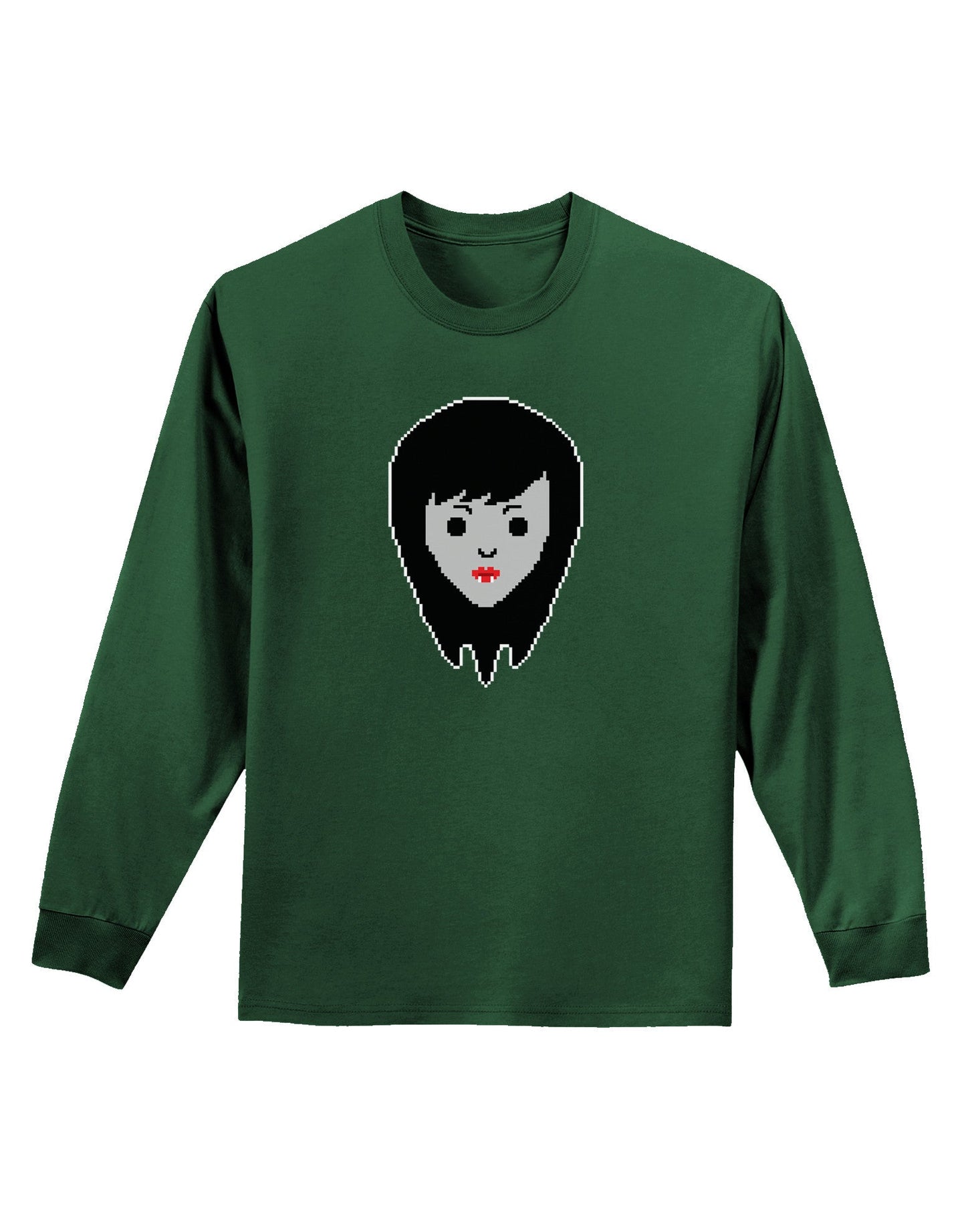 Cute Pixel Vampire Female Adult Long Sleeve Dark T-Shirt-TooLoud-Dark-Green-Small-Davson Sales