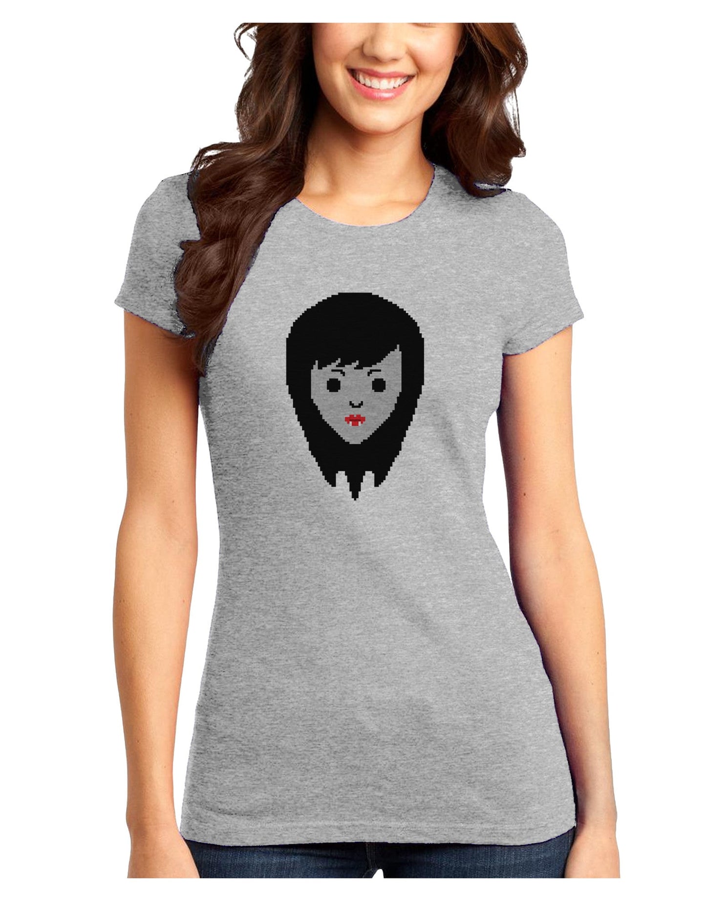 Cute Pixel Vampire Female Juniors T-Shirt-Womens Juniors T-Shirt-TooLoud-Ash-Gray-Juniors Fitted X-Small-Davson Sales