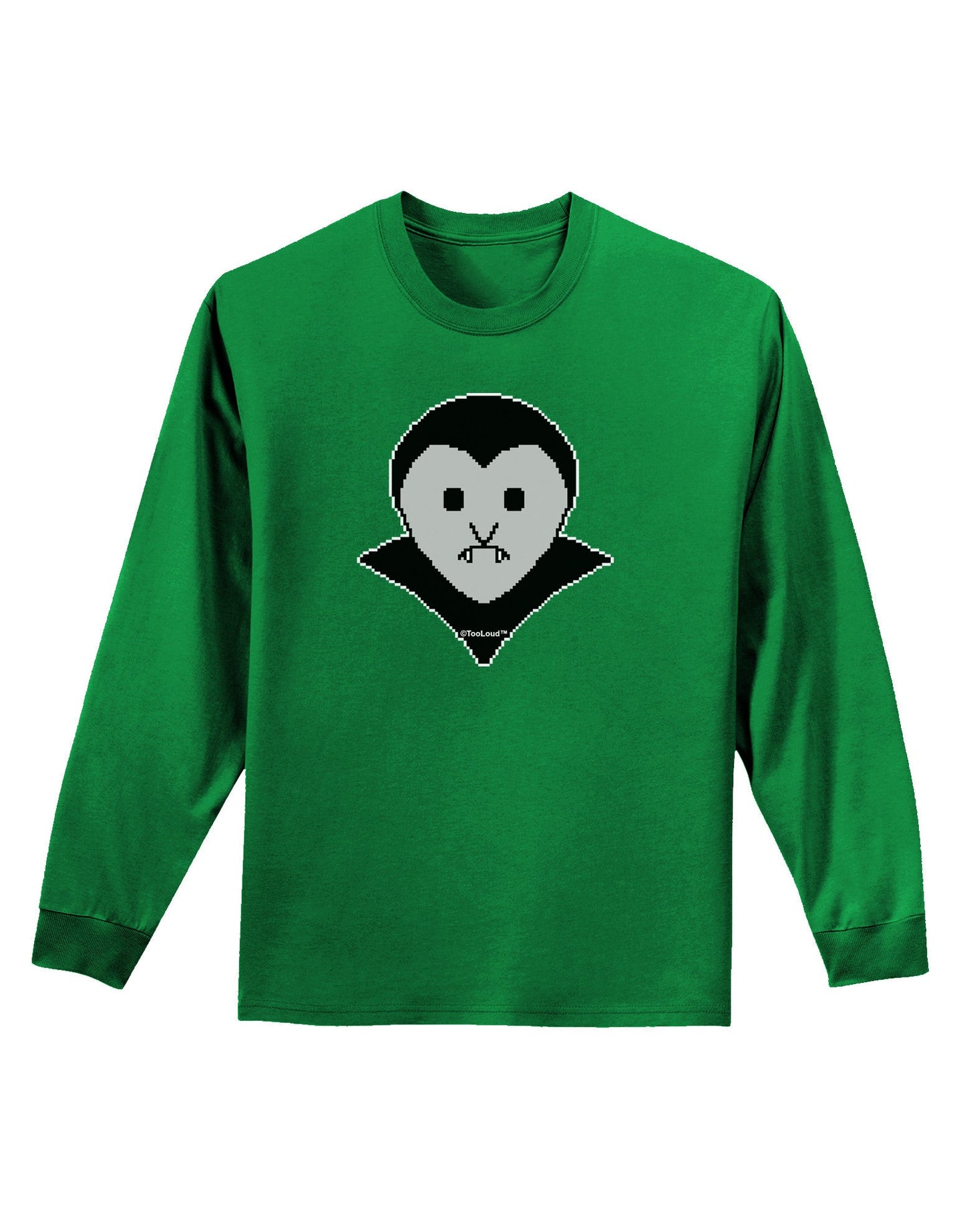 Cute Pixel Vampire Male Adult Long Sleeve Dark T-Shirt-TooLoud-Kelly-Green-Small-Davson Sales