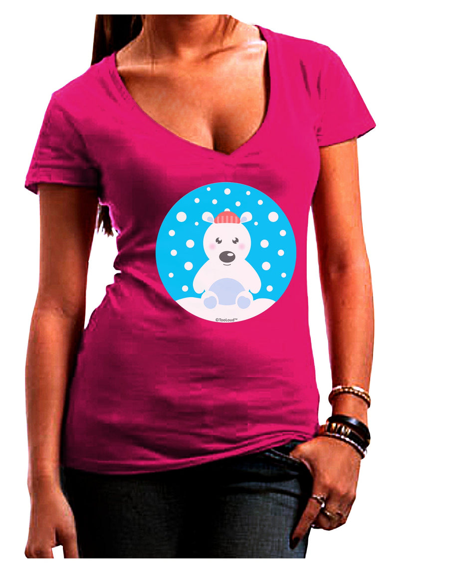 Cute Polar Bear - Christmas Juniors V-Neck Dark T-Shirt by TooLoud-Womens V-Neck T-Shirts-TooLoud-Black-Juniors Fitted Small-Davson Sales