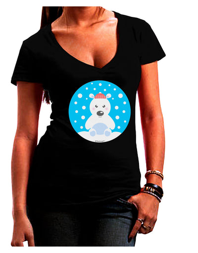 Cute Polar Bear - Christmas Juniors V-Neck Dark T-Shirt by TooLoud-Womens V-Neck T-Shirts-TooLoud-Black-Juniors Fitted Small-Davson Sales