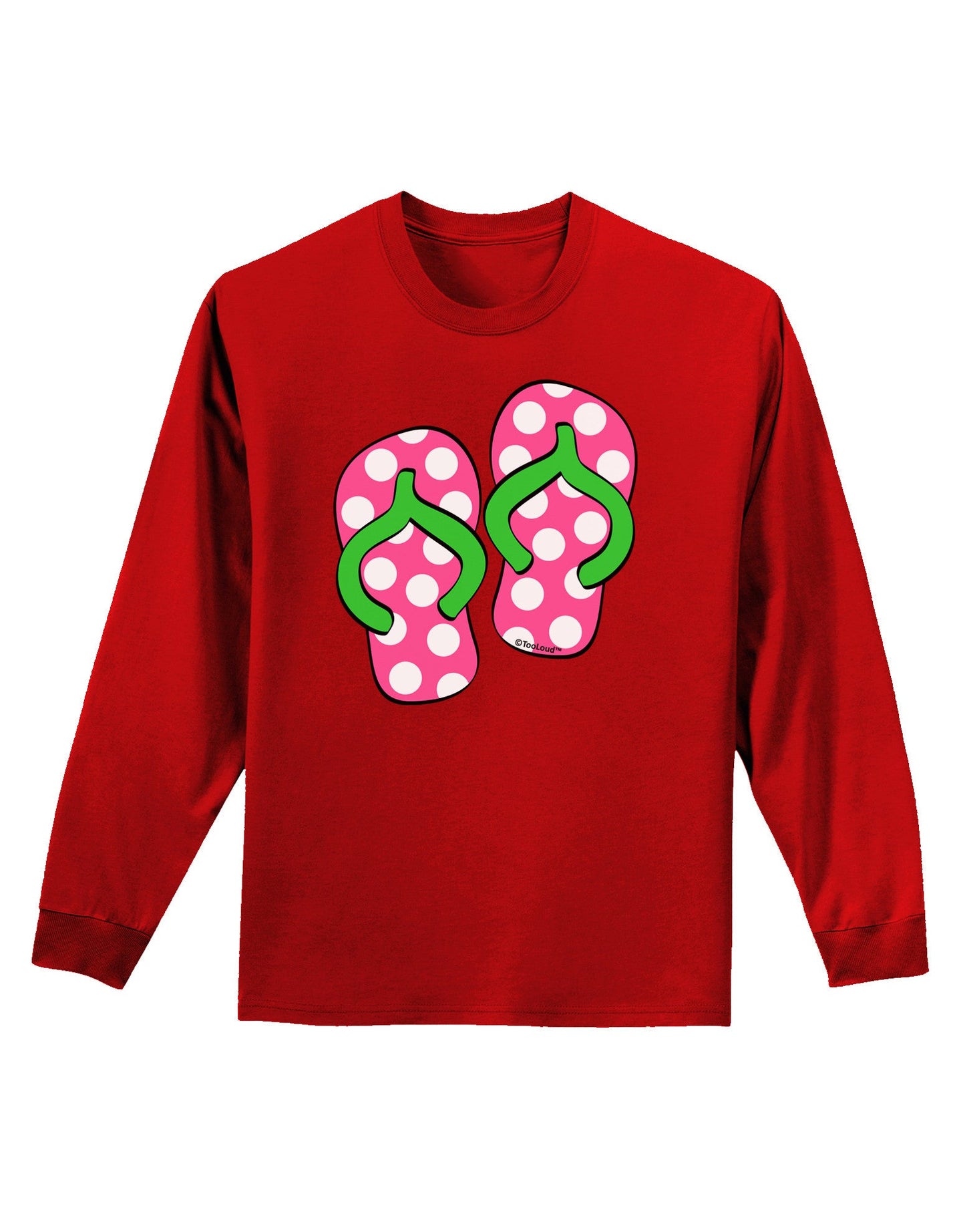 Cute Polka Dot Flip Flops - Pink and Green Adult Long Sleeve Dark T-Shirt-TooLoud-Red-Small-Davson Sales