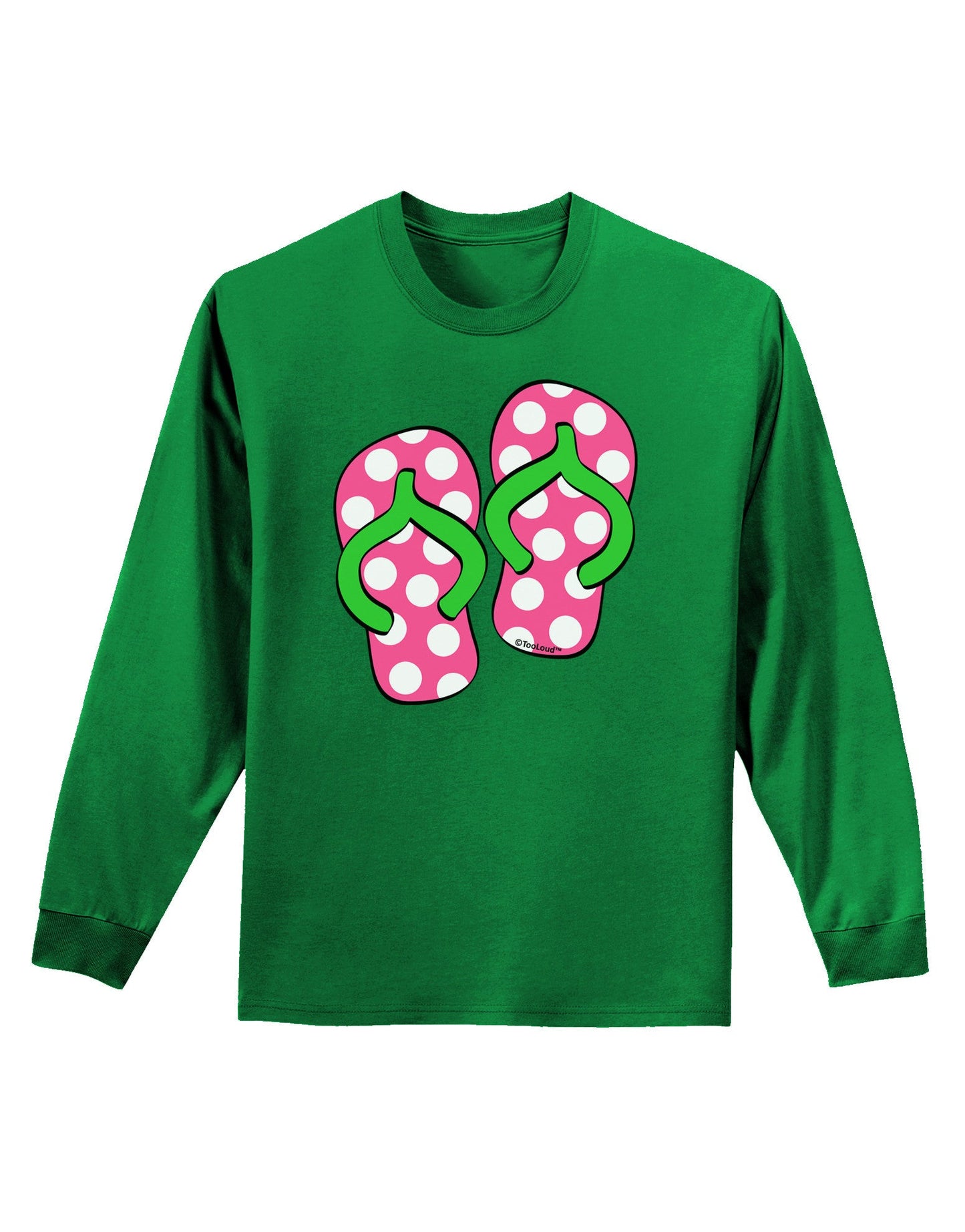 Cute Polka Dot Flip Flops - Pink and Green Adult Long Sleeve Dark T-Shirt-TooLoud-Kelly-Green-Small-Davson Sales
