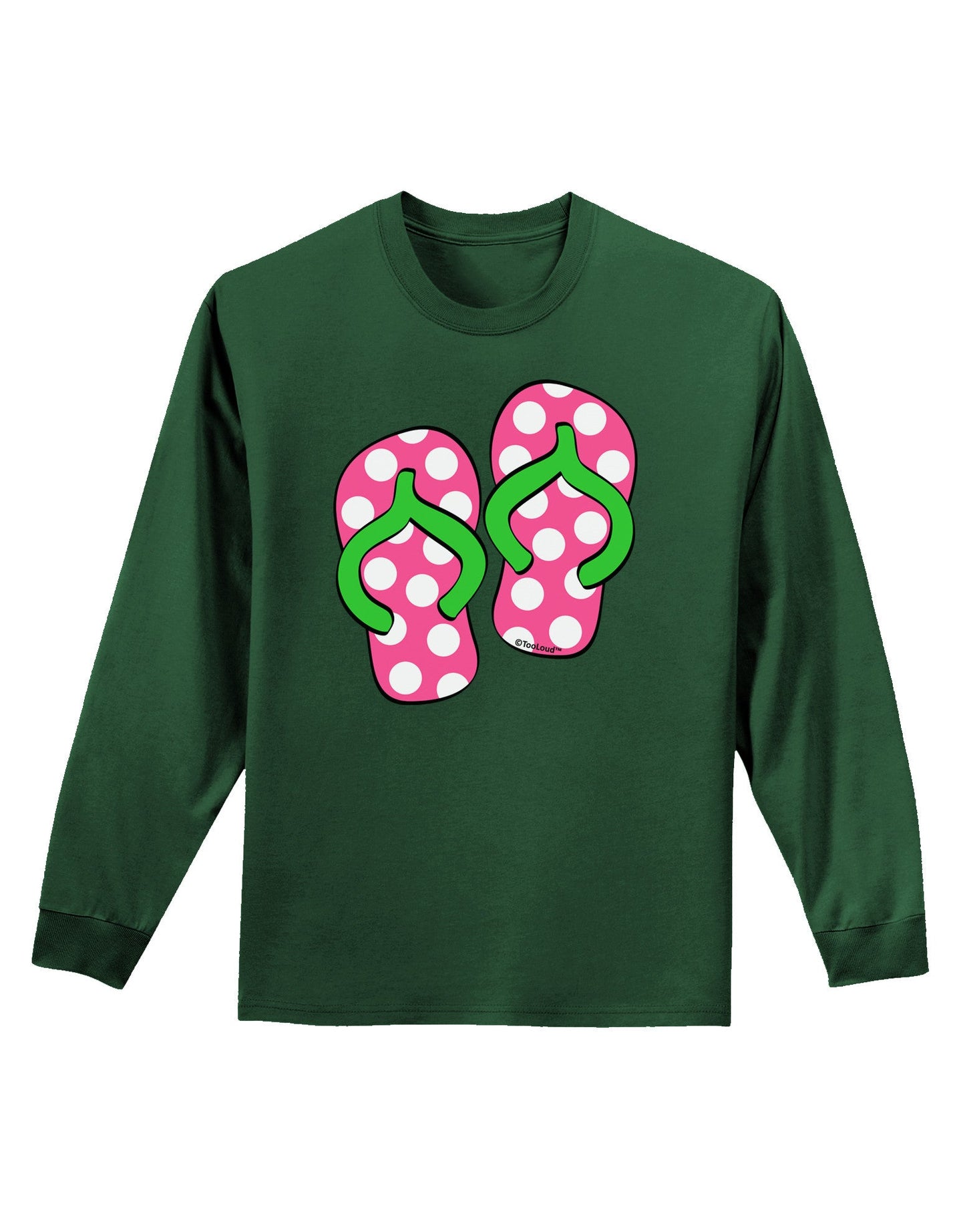 Cute Polka Dot Flip Flops - Pink and Green Adult Long Sleeve Dark T-Shirt-TooLoud-Dark-Green-Small-Davson Sales