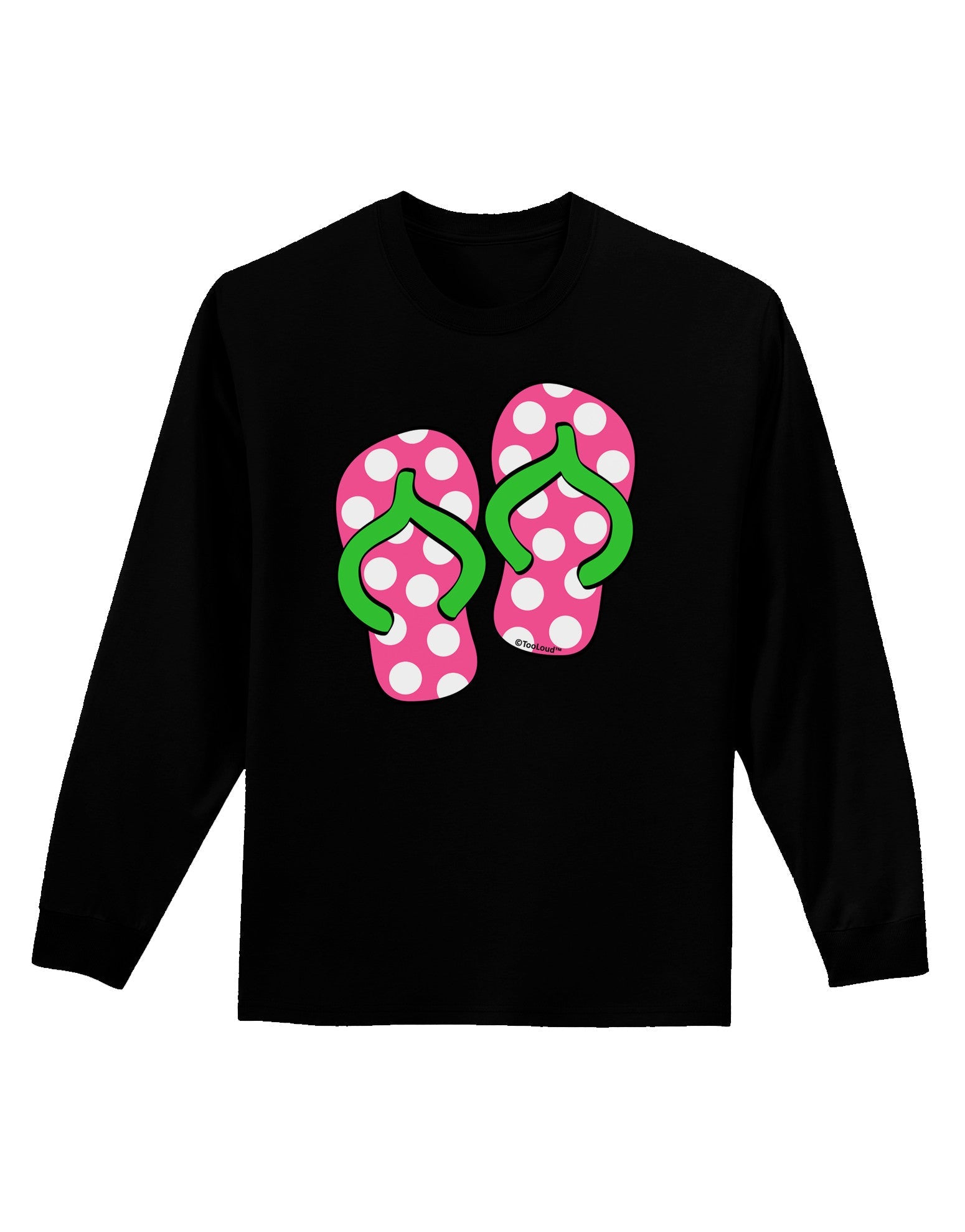 Cute Polka Dot Flip Flops - Pink and Green Adult Long Sleeve Dark T-Shirt-TooLoud-Black-Small-Davson Sales