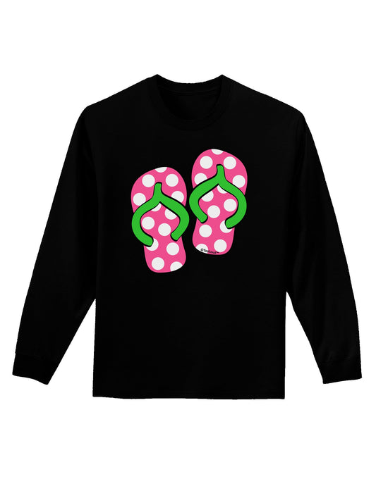 Cute Polka Dot Flip Flops - Pink and Green Adult Long Sleeve Dark T-Shirt-TooLoud-Black-Small-Davson Sales