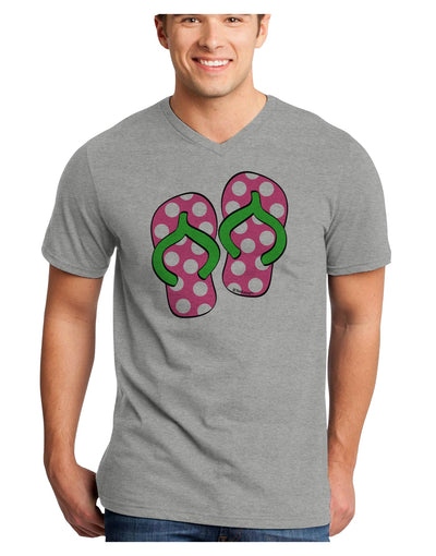 Cute Polka Dot Flip Flops - Pink and Green Adult V-Neck T-shirt-Mens V-Neck T-Shirt-TooLoud-HeatherGray-Small-Davson Sales