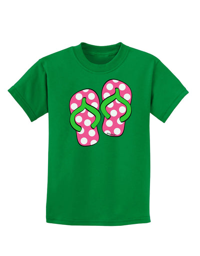 Cute Polka Dot Flip Flops - Pink and Green Childrens Dark T-Shirt-Childrens T-Shirt-TooLoud-Kelly-Green-X-Small-Davson Sales