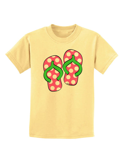 Cute Polka Dot Flip Flops - Pink and Green Childrens T-Shirt-Childrens T-Shirt-TooLoud-Daffodil-Yellow-X-Small-Davson Sales