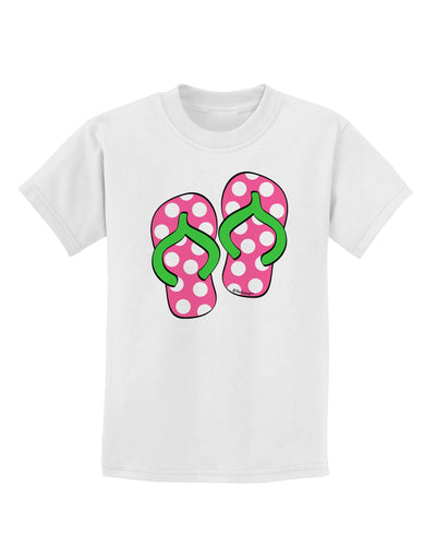 Cute Polka Dot Flip Flops - Pink and Green Childrens T-Shirt-Childrens T-Shirt-TooLoud-White-X-Small-Davson Sales