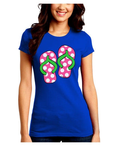 Cute Polka Dot Flip Flops - Pink and Green Juniors Crew Dark T-Shirt-T-Shirts Juniors Tops-TooLoud-Royal-Blue-Juniors Fitted Small-Davson Sales