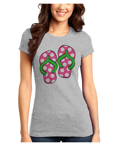 Cute Polka Dot Flip Flops - Pink and Green Juniors T-Shirt-Womens Juniors T-Shirt-TooLoud-Ash-Gray-Juniors Fitted X-Small-Davson Sales