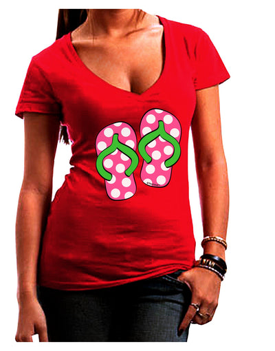 Cute Polka Dot Flip Flops - Pink and Green Juniors V-Neck Dark T-Shirt-Womens V-Neck T-Shirts-TooLoud-Red-Juniors Fitted Small-Davson Sales