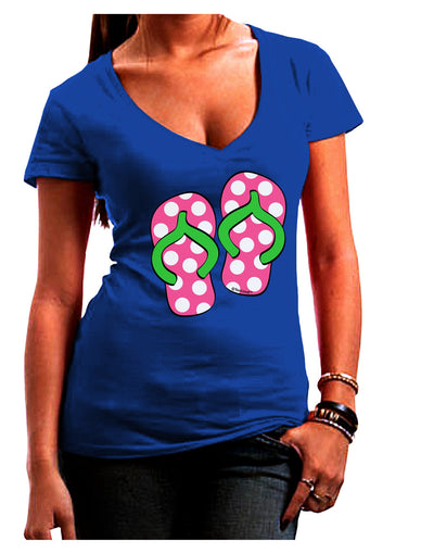 Cute Polka Dot Flip Flops - Pink and Green Juniors V-Neck Dark T-Shirt-Womens V-Neck T-Shirts-TooLoud-Royal-Blue-Juniors Fitted Small-Davson Sales