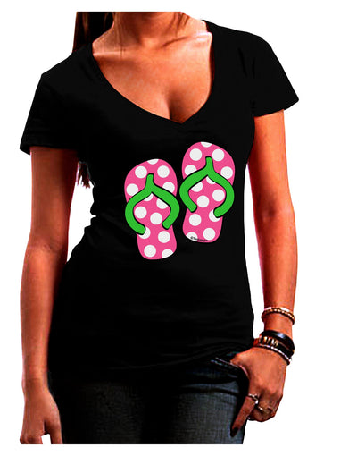 Cute Polka Dot Flip Flops - Pink and Green Juniors V-Neck Dark T-Shirt-Womens V-Neck T-Shirts-TooLoud-Black-Juniors Fitted Small-Davson Sales