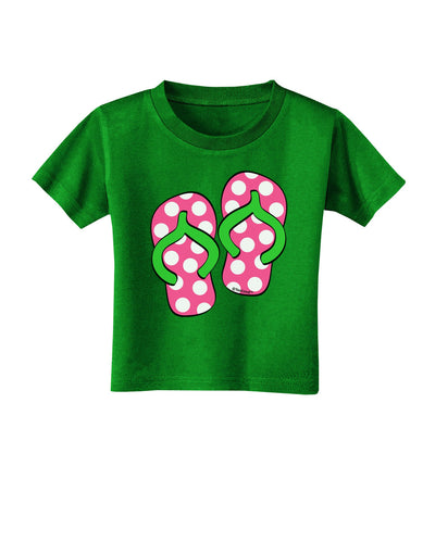 Cute Polka Dot Flip Flops - Pink and Green Toddler T-Shirt Dark-Toddler T-Shirt-TooLoud-Clover-Green-2T-Davson Sales