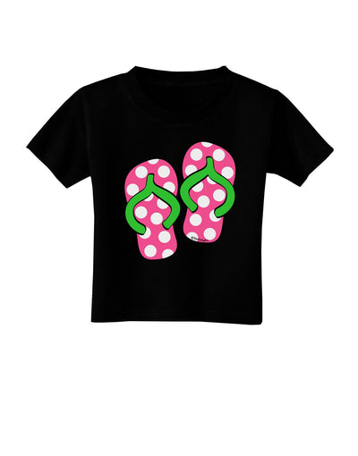 Cute Polka Dot Flip Flops - Pink and Green Toddler T-Shirt Dark-Toddler T-Shirt-TooLoud-Black-2T-Davson Sales