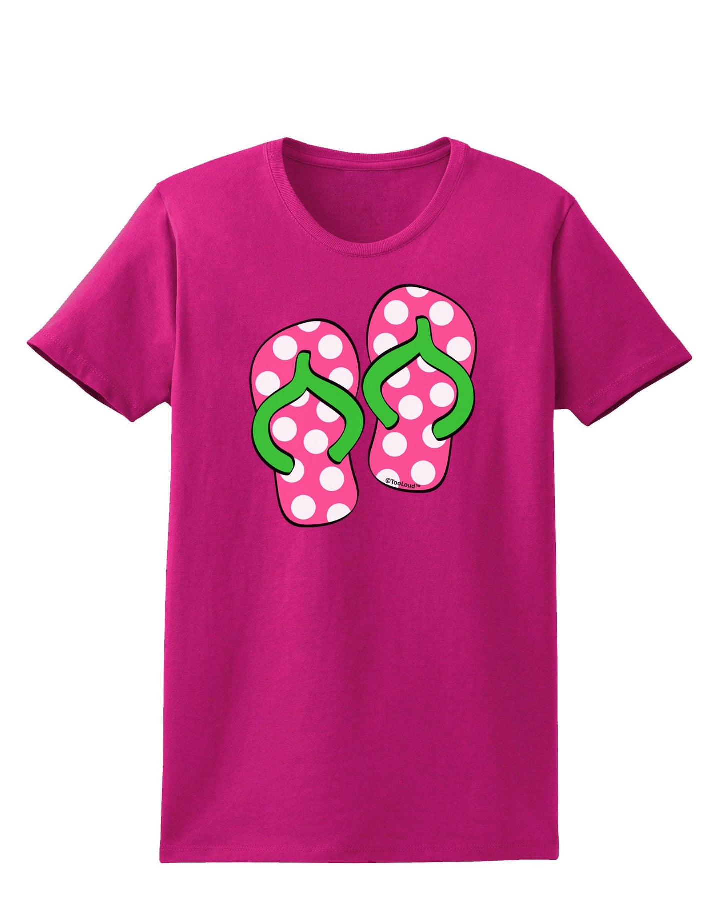 Cute Polka Dot Flip Flops - Pink and Green Womens Dark T-Shirt-TooLoud-Hot-Pink-Small-Davson Sales