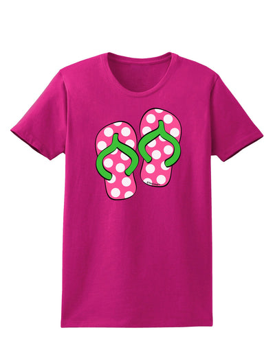 Cute Polka Dot Flip Flops - Pink and Green Womens Dark T-Shirt-TooLoud-Hot-Pink-Small-Davson Sales