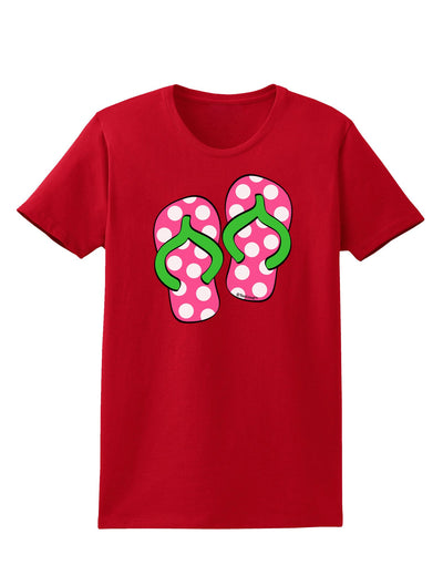 Cute Polka Dot Flip Flops - Pink and Green Womens Dark T-Shirt-TooLoud-Red-X-Small-Davson Sales