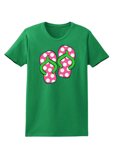 Cute Polka Dot Flip Flops - Pink and Green Womens Dark T-Shirt-TooLoud-Kelly-Green-X-Small-Davson Sales