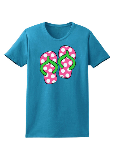 Cute Polka Dot Flip Flops - Pink and Green Womens Dark T-Shirt-TooLoud-Turquoise-X-Small-Davson Sales