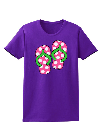 Cute Polka Dot Flip Flops - Pink and Green Womens Dark T-Shirt-TooLoud-Purple-X-Small-Davson Sales