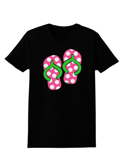 Cute Polka Dot Flip Flops - Pink and Green Womens Dark T-Shirt-TooLoud-Black-X-Small-Davson Sales