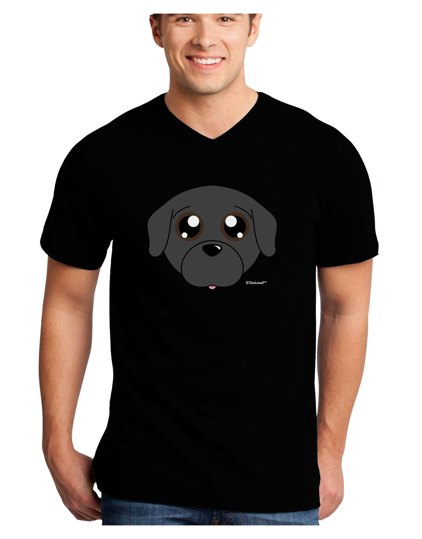 Cute Pug Dog - Black Adult Dark V-Neck T-Shirt by TooLoud-Mens V-Neck T-Shirt-TooLoud-Black-Small-Davson Sales