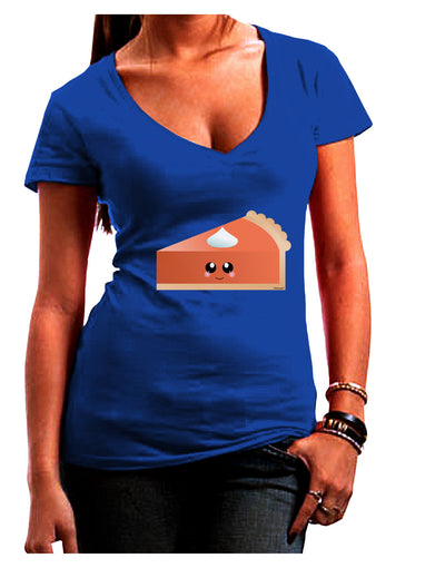 Cute Pumpkin Pie Thanksgiving Juniors V-Neck Dark T-Shirt-Womens V-Neck T-Shirts-TooLoud-Royal-Blue-Small-Davson Sales