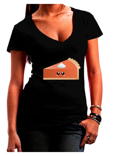 Cute Pumpkin Pie Thanksgiving Juniors V-Neck Dark T-Shirt-Womens V-Neck T-Shirts-TooLoud-Black-Small-Davson Sales