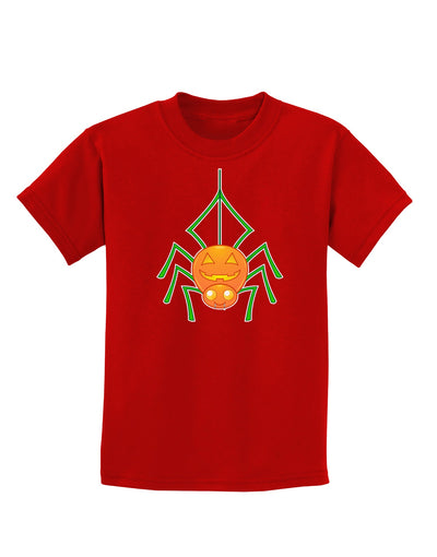 Cute Pumpkin Spider - Halloween Childrens Dark T-Shirt-Childrens T-Shirt-TooLoud-Red-X-Small-Davson Sales