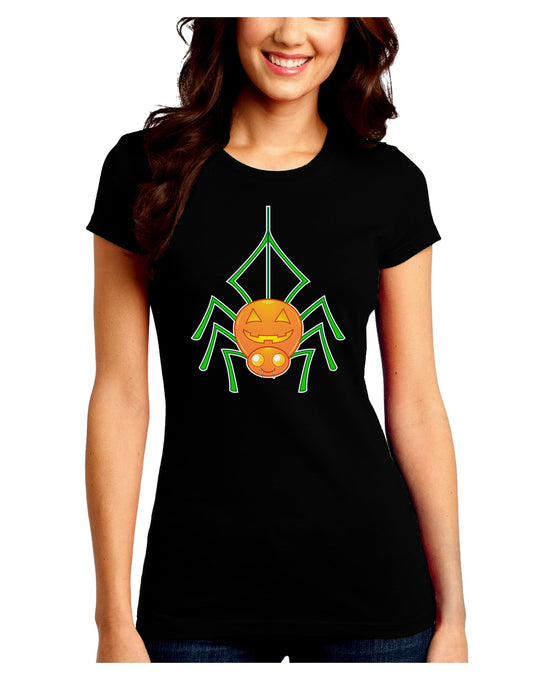 Cute Pumpkin Spider - Halloween Juniors Crew Dark T-Shirt-T-Shirts Juniors Tops-TooLoud-Black-Juniors Fitted Small-Davson Sales
