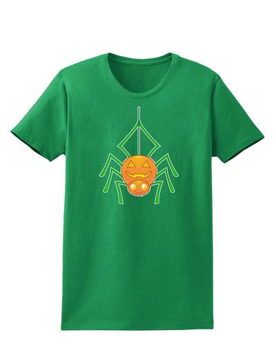 Cute Pumpkin Spider - Halloween Womens Dark T-Shirt-Womens T-Shirt-TooLoud-Kelly-Green-X-Small-Davson Sales