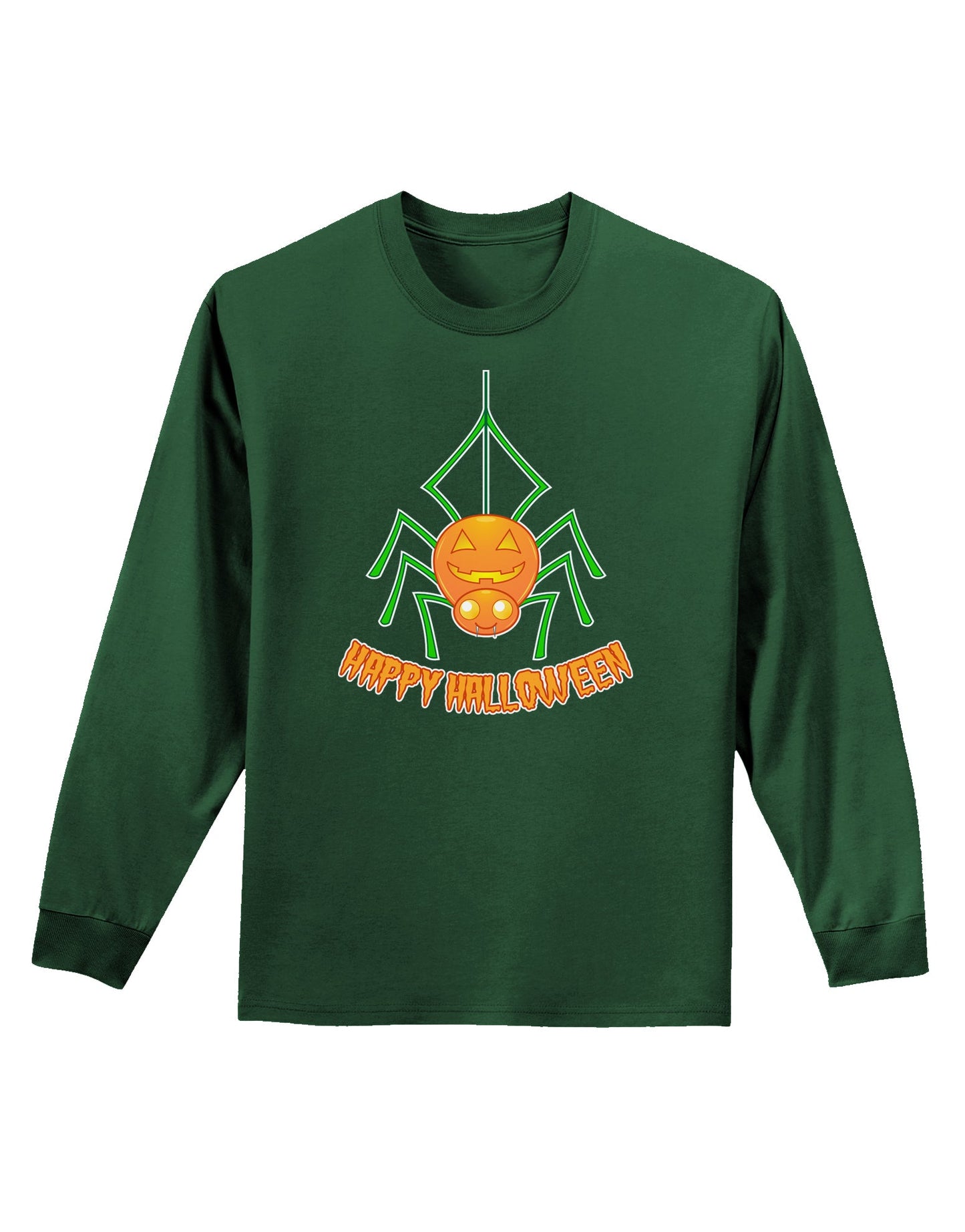 Cute Pumpkin Spider - Happy Halloween Adult Long Sleeve Dark T-Shirt-TooLoud-Dark-Green-Small-Davson Sales