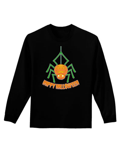 Cute Pumpkin Spider - Happy Halloween Adult Long Sleeve Dark T-Shirt-TooLoud-Black-Small-Davson Sales