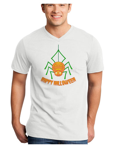 Cute Pumpkin Spider - Happy Halloween Adult V-Neck T-shirt-Mens V-Neck T-Shirt-TooLoud-White-Small-Davson Sales