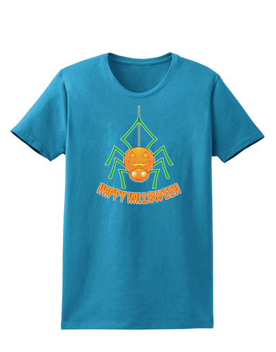 Cute Pumpkin Spider - Happy Halloween Womens Dark T-Shirt-Womens T-Shirt-TooLoud-Turquoise-X-Small-Davson Sales