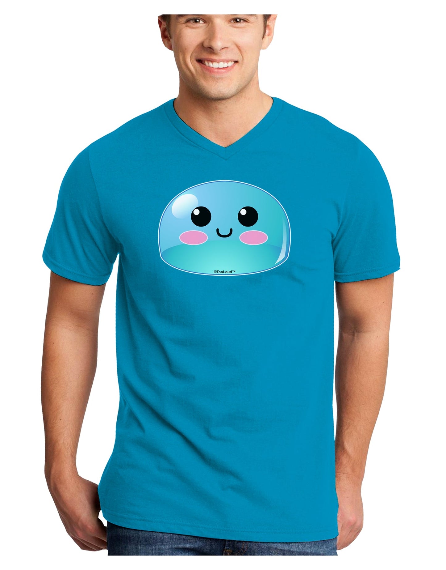 Cute RPG Slime - Blue Adult Dark V-Neck T-Shirt by TooLoud-Mens V-Neck T-Shirt-TooLoud-Turquoise-Small-Davson Sales