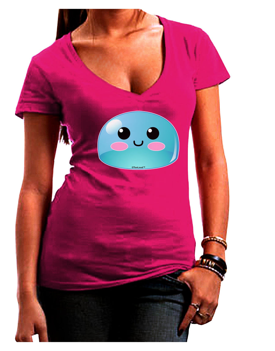 Cute RPG Slime - Blue Juniors V-Neck Dark T-Shirt by TooLoud-Womens V-Neck T-Shirts-TooLoud-Black-Juniors Fitted Small-Davson Sales